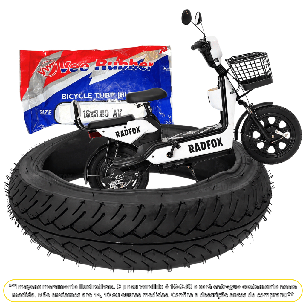 kit pneu aro 16 3.00 para bike scooter elétrica com câmara aro 16 balão