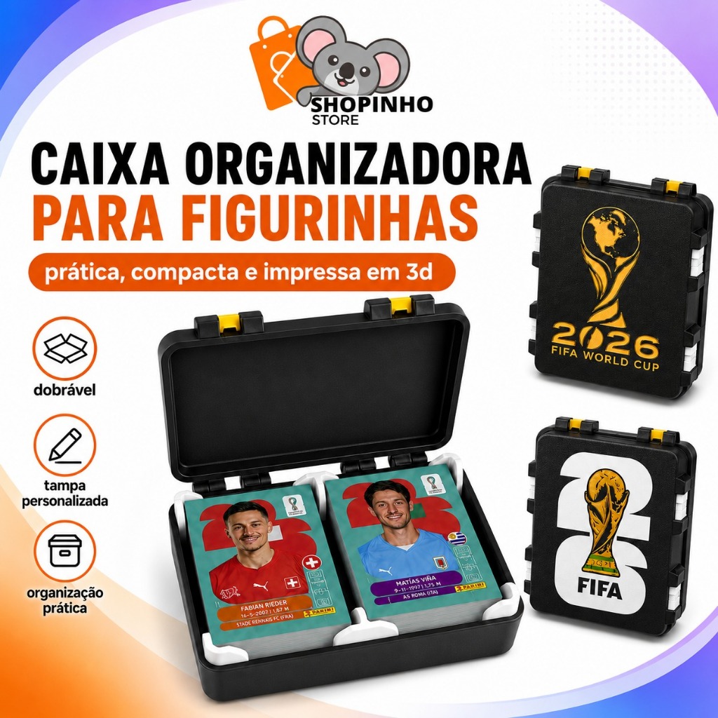 2 Divisórias Porta Figurinhas - Caixa de Figurinha p/ Álbum Copa do Mundo 2026 -  Estojo Organizador de Figurinha