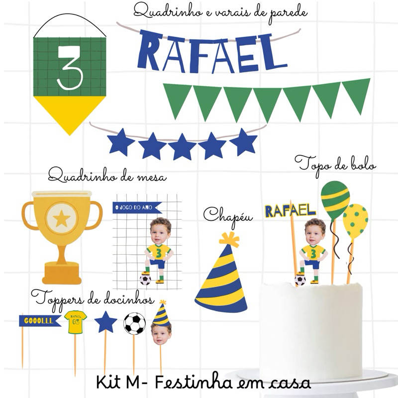 Kit festa tema copa do mundo seleção brasileira. kit só um bolinho