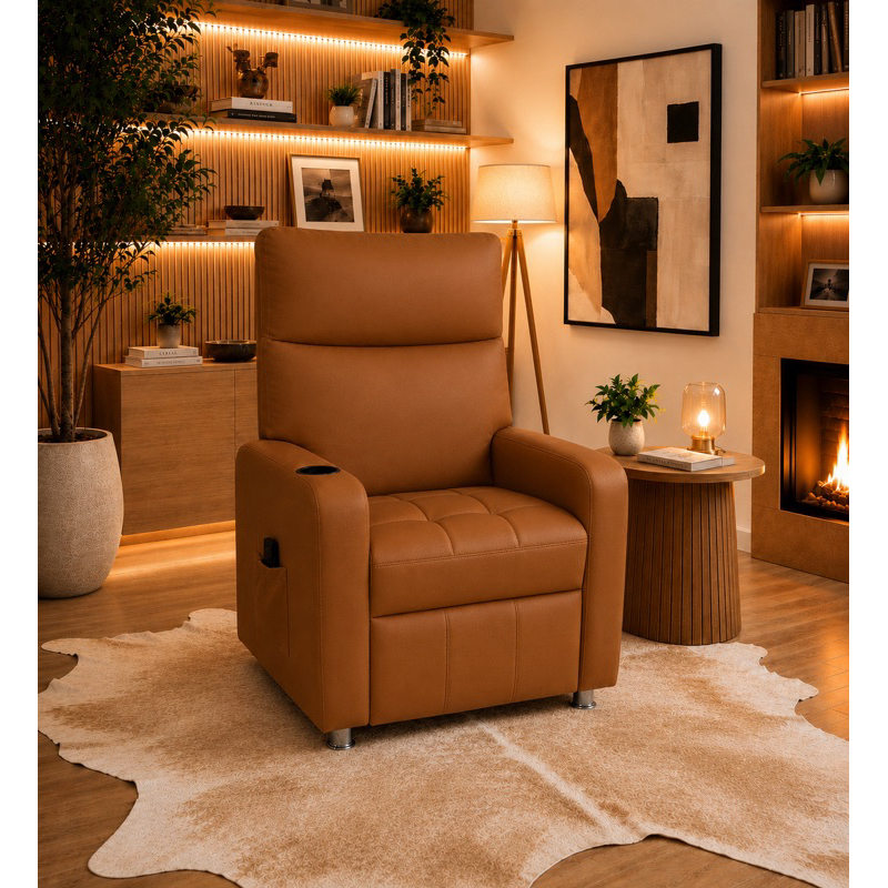 Poltrona do Papai com VIBROMASSAGEM modelo Barcelona e Porta Copos Pés Fixo Couríssimo