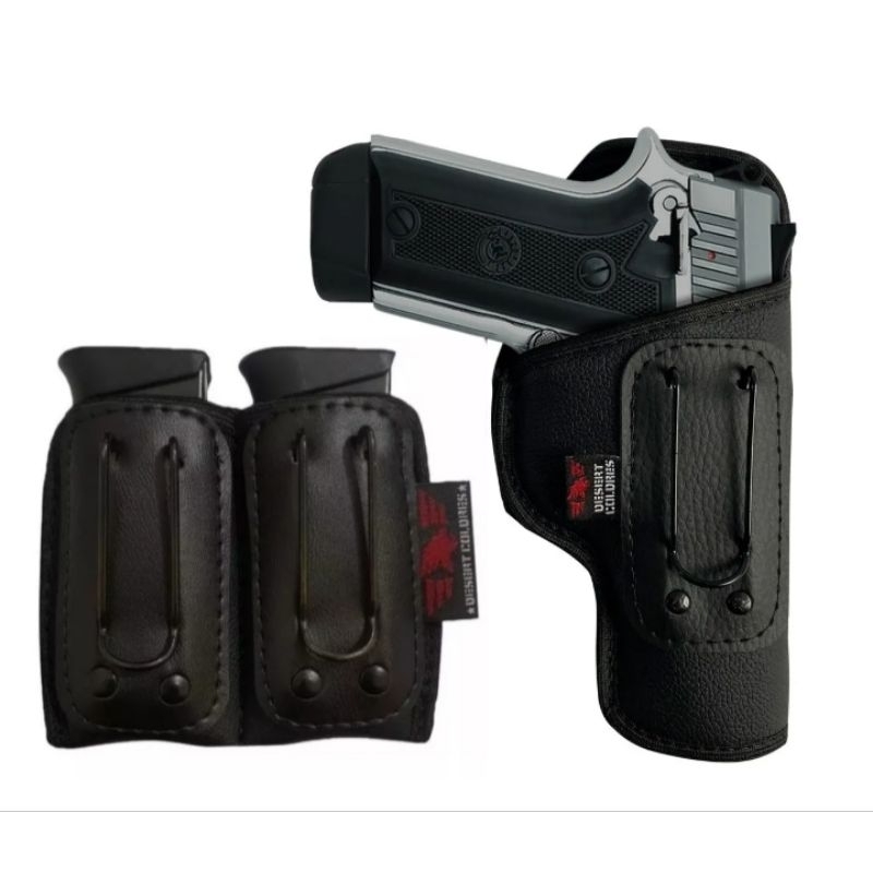 Kit Coldre Velado Pistola 380. Pt 938, Pt940, Pt 58 Hc Plus + Porta  Carregador Duplo Em Neoprene e Couro P.U