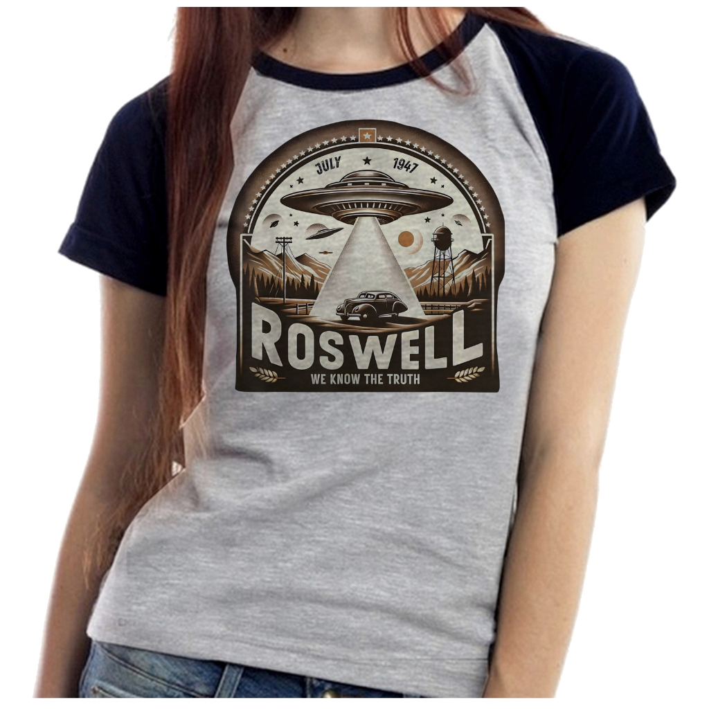 Baby Look Blusa Feminina ou Camiseta Unissex roswell et area 51 varginha alien