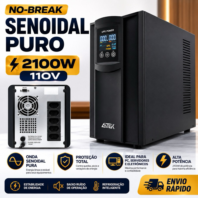 NO-BREAK 2100W SENOIDE PURA 110V PROFISSIONAL | Proteção para PC, Servidor, Impr