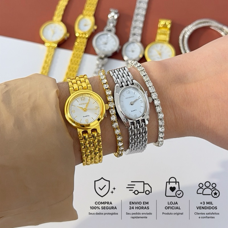 Relógio Feminino Potenzia Oficial Moda Minimalista Vintage Clássico Presente Mulher Elegante
