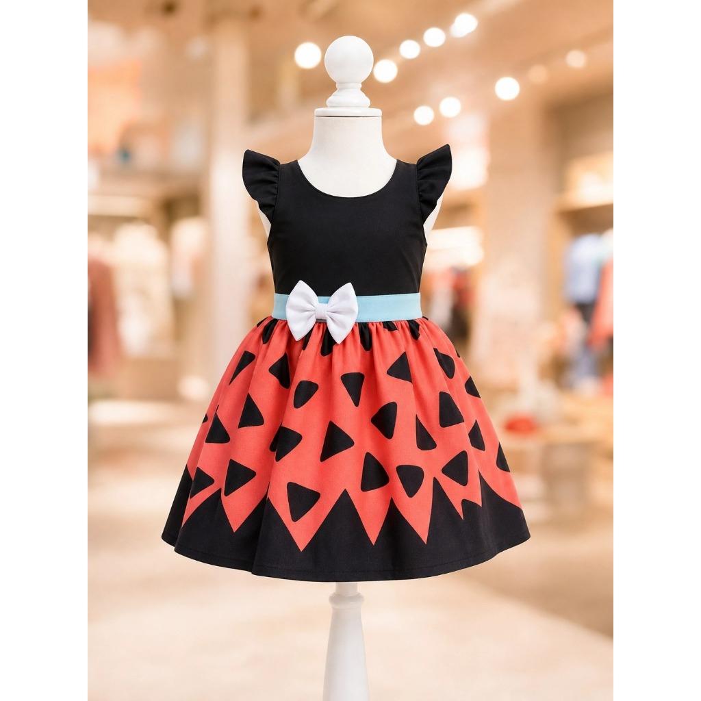 Vestido Menina Infantil Simples Temático  Pedrita Busto preto (act)