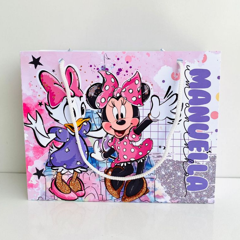 Kit Sacolinha Personalizada MINNIE E MARGARIDA Lembrancinha Surpresa Festa Infantil Aniversário 20x15x6cm