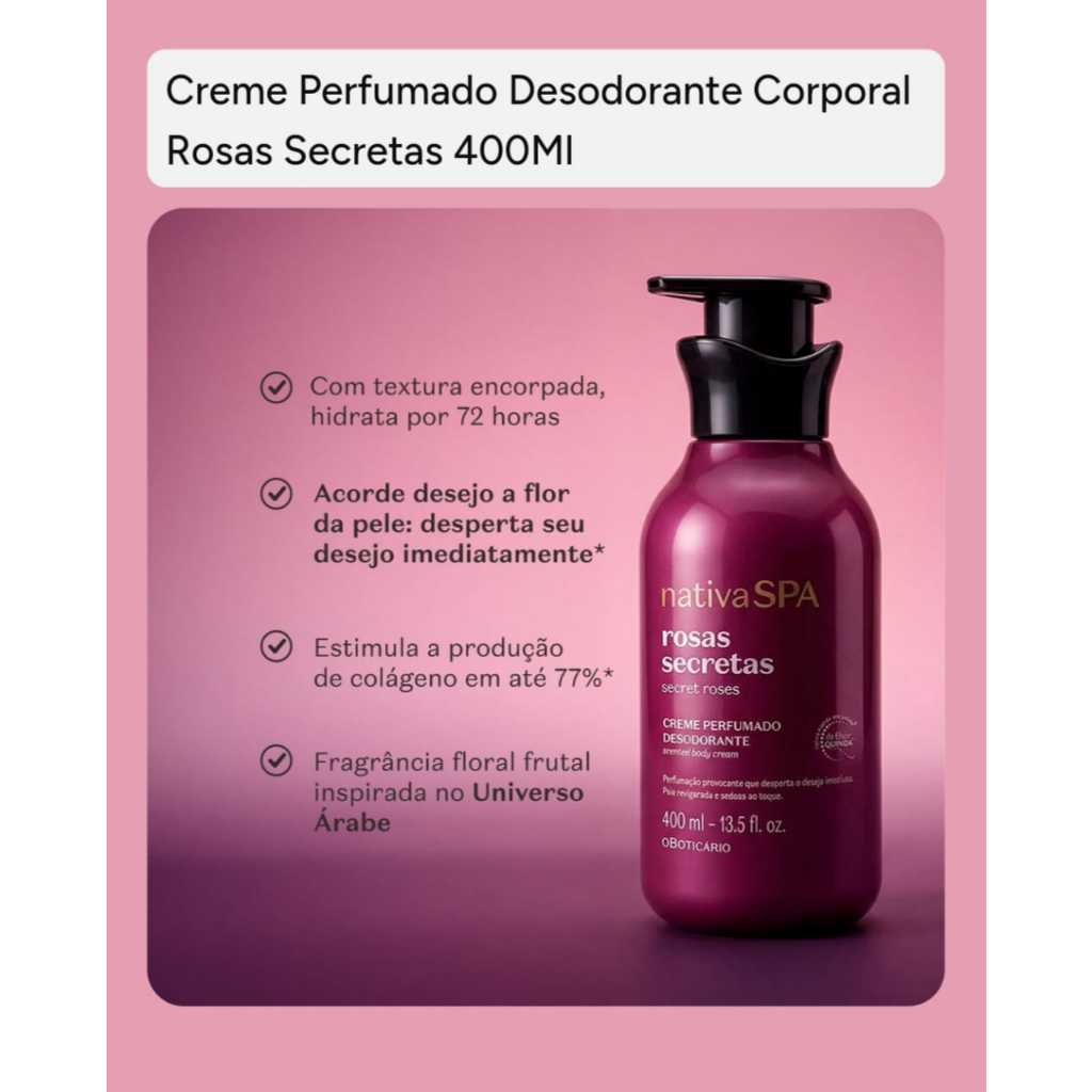 Creme Perfumado Hidratante Desodorante Corporal Nativa SPA (Escolha o seu) - O Boticário Original