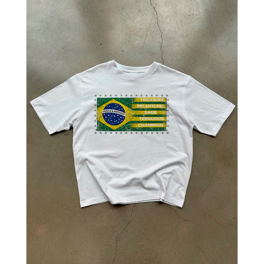 Camiseta Streetwear Brasil Hustle & Motivate 100% Algodão Copa do Mundo