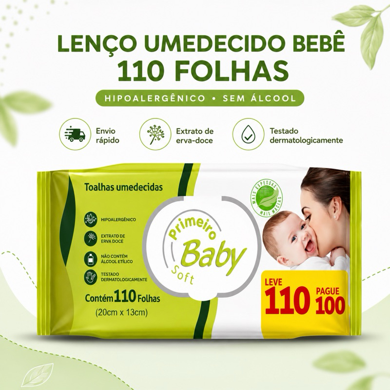 lenço umedecido bebê Primeiro Baby Soft 110 Folhas 5 Pacotes 550 Unidades Hipoalergênico recém nascido