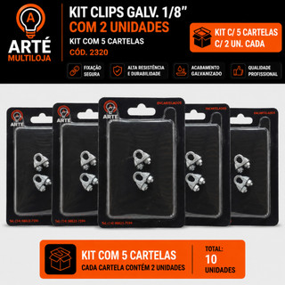 Kit de Clips Galvanizado 1/8" - Encartelado - Grampo Tipo U Alta Resistência Arte Multiloja