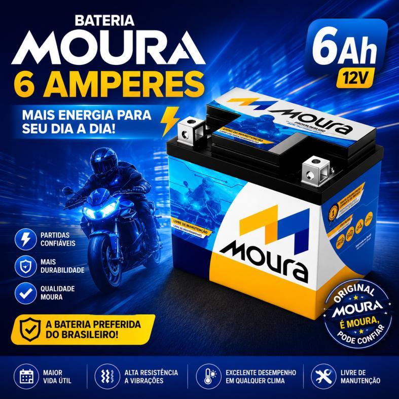 Bateria Moto Moura 6 Amperes 12V Original Maior Vida Útil e Potência