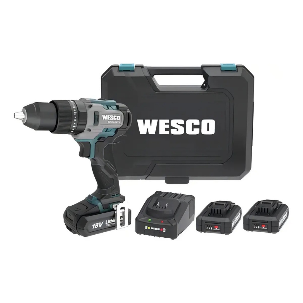 Furadeira Parafusadeira com impacto Wesco WS2409K2 com maleta 2 baterias mandril de aço13mm