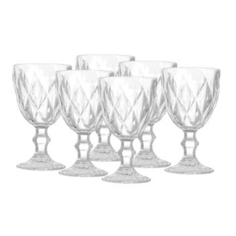 Jogo Taças Vidro 340Ml Diamond Bico Jaca Abacaxi Conjunto Taça Para Água Vinho Tinto Suco Diamante