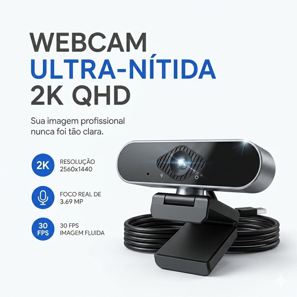 Webcam 2k (1440p) Com Microfone Para Streaming, Jogos, Vídeo Conferencia