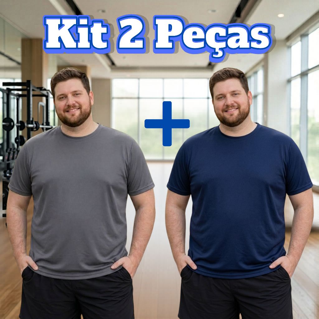 Kit 2 Camisetas Plus Size Básicas Masculina Dry Fit Premium para Academia lisa Trabalho Casual