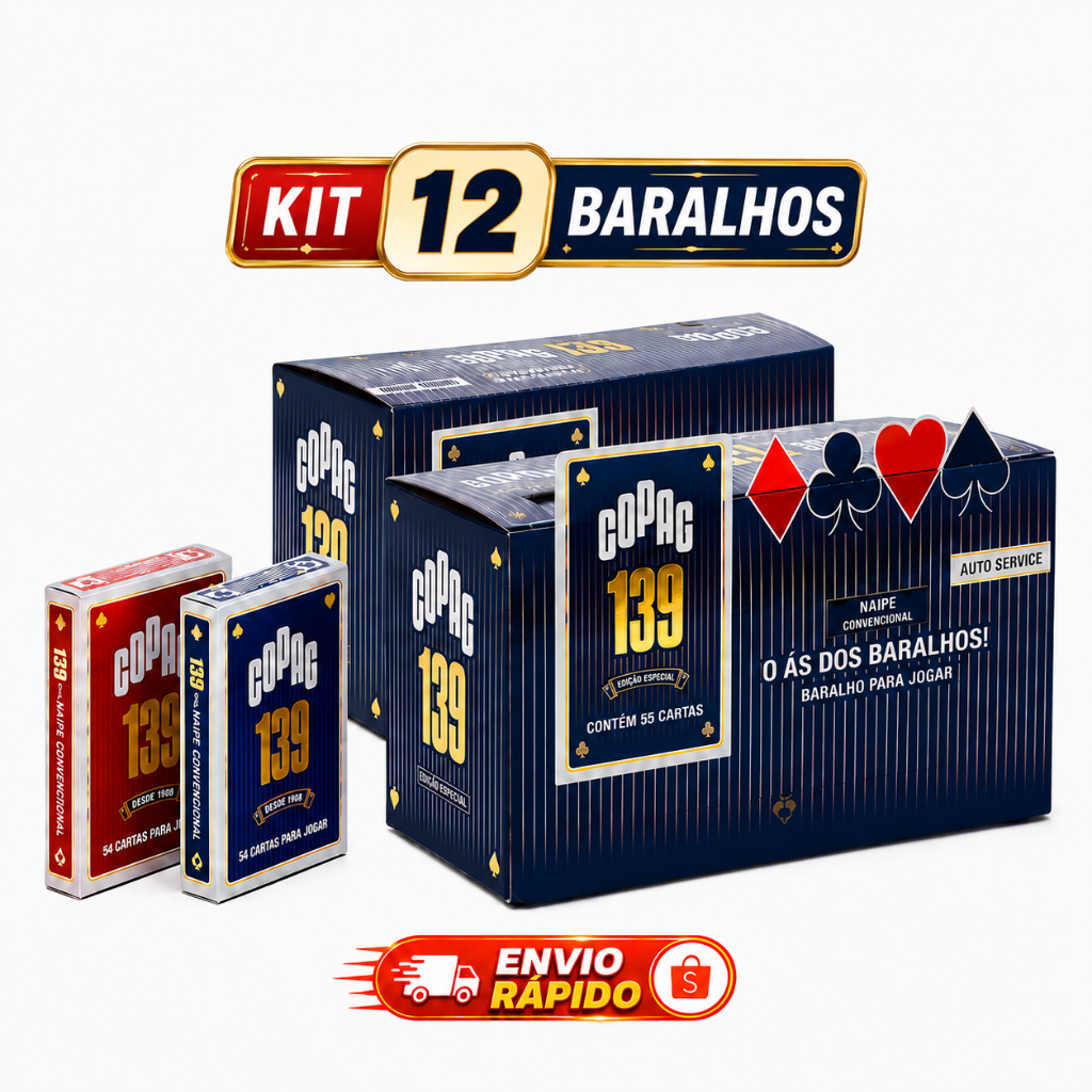 Kit 12 Baralhos Copag 139 54 Cartas Caixa Lacrada Azul e Vermelho Excelente Qualidade Truco Poker