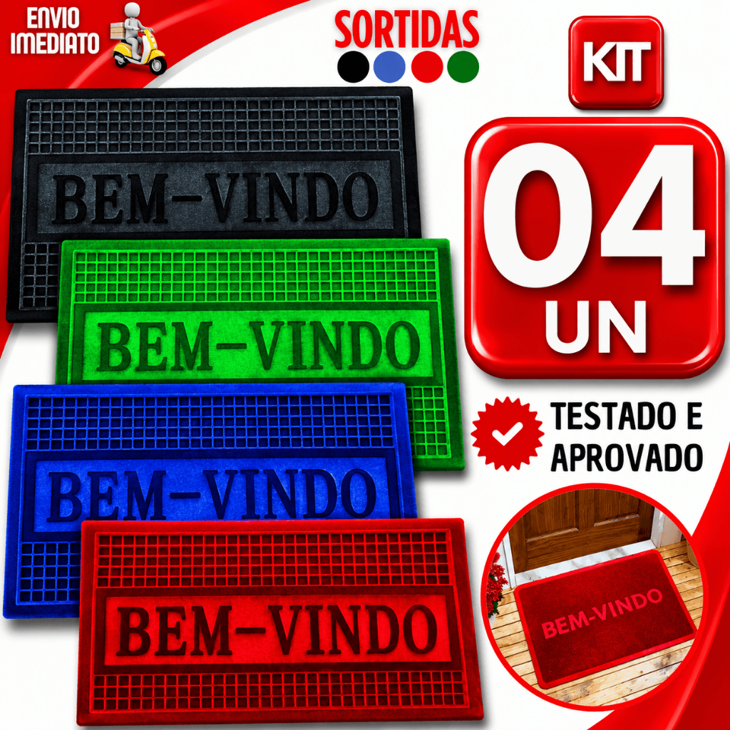 Kit Tapete Bem Vindo Capacho Porta Entrada 58x38Cm Vinil Antiderrapante Emborrachado Utilidades
