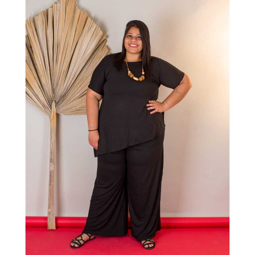 Conjunto Plus Size Feminino Viscolycra Blusa e Calça Pantalona Longa Confortável Elegante