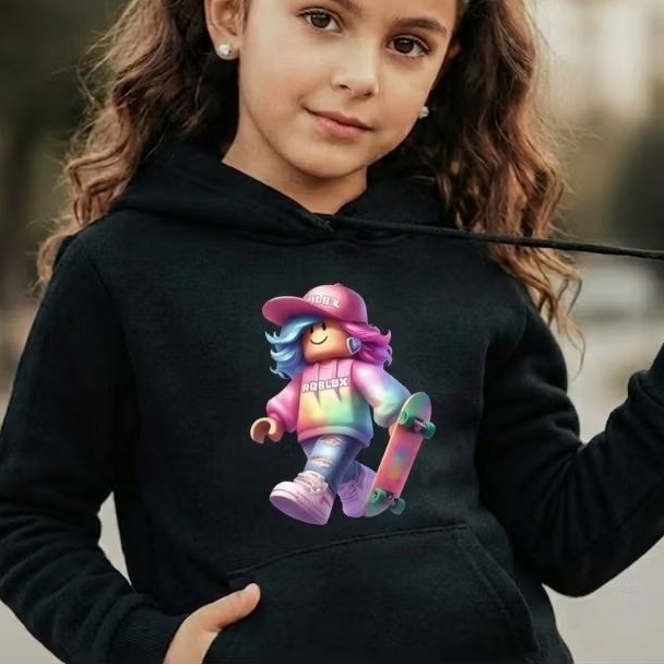 Moletom Infantil Algodão Flanelado Estampa Skate Roblox Quentinho Capuz Bolso Canguru