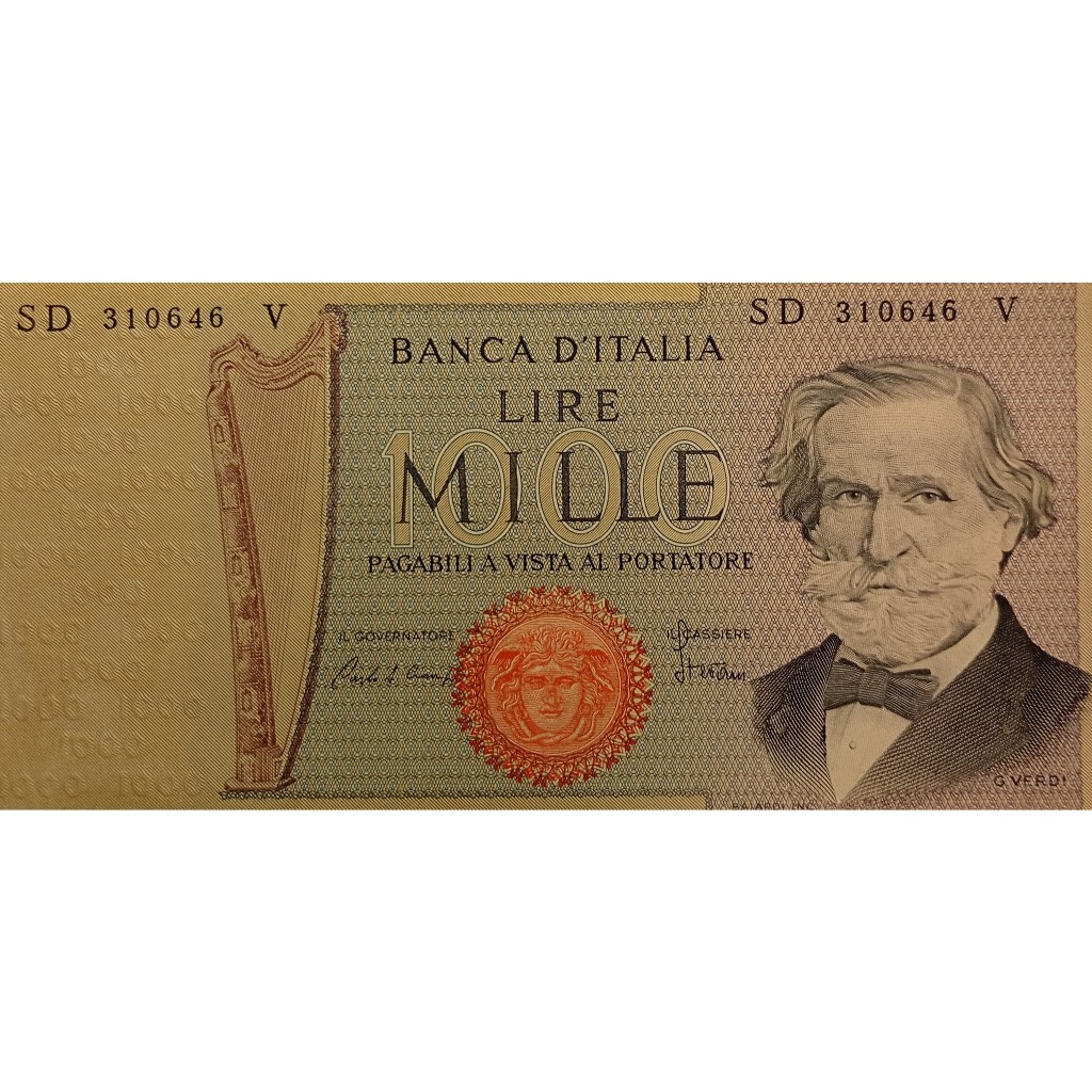 cédula 1000 liras 1969 itália flor de estampa