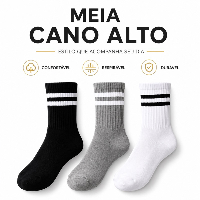 Meias Cano Alto Moderna Com 1 Até 6 Pares Adulto