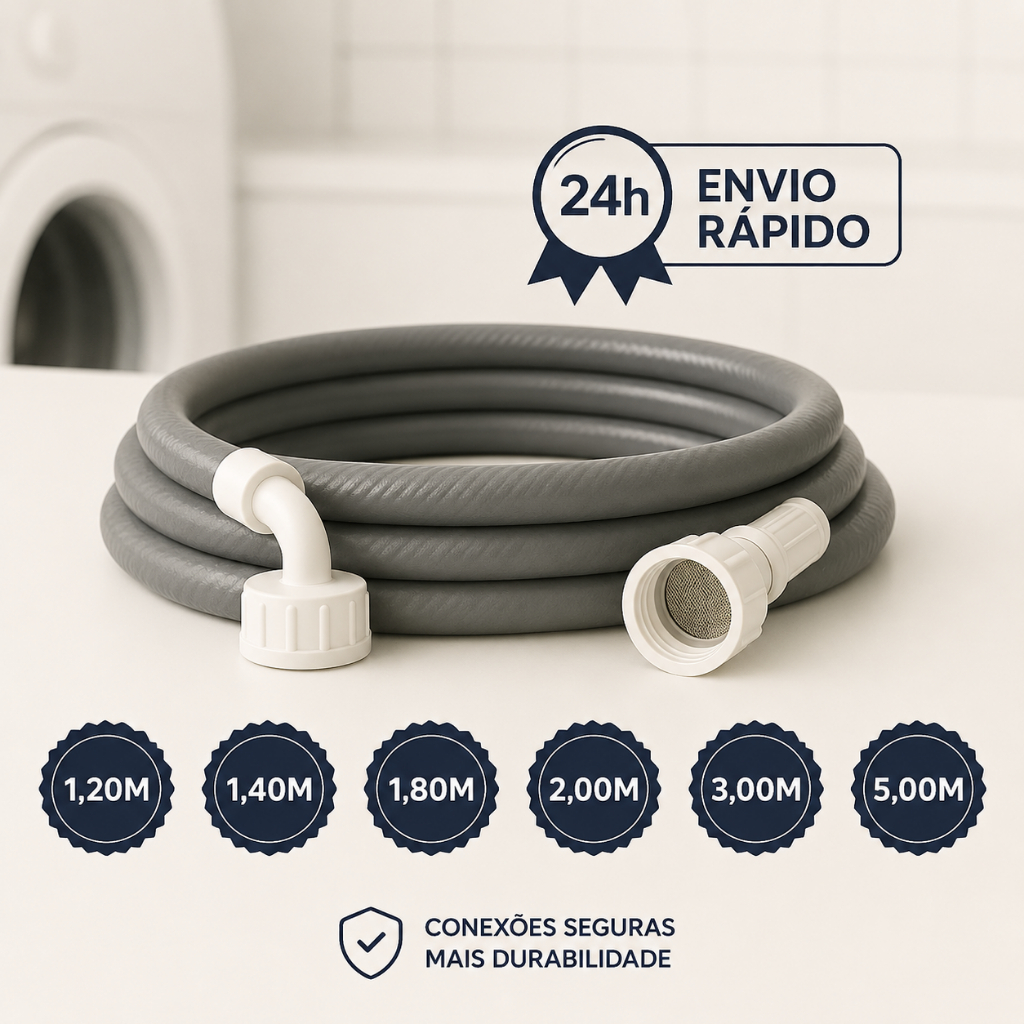 Mangueira de Entrada Máquina Lavar 1,20/1,40/1,80/2,00/3,00 e 5 metros Universal Reforçada Anti Vazamento Lavadora