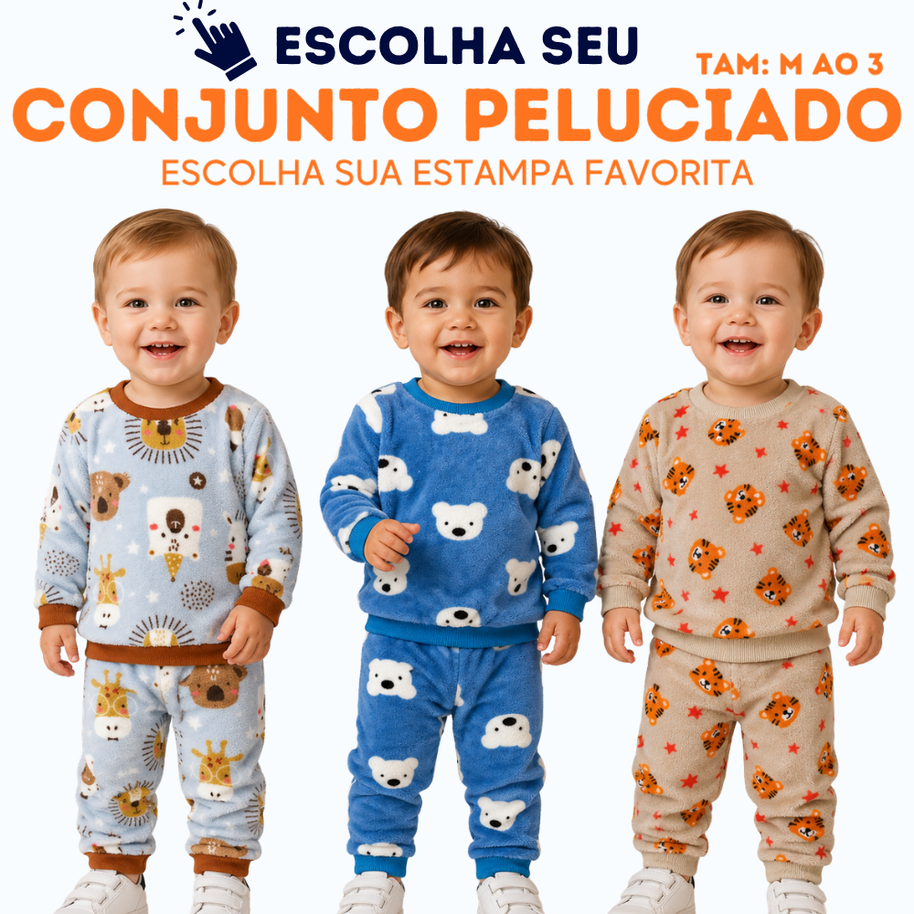 conjuntos Bebê e Infantil de Fleece Premium Peluciado Ultrasoft Masculino Inverno Pijama  - M ao 3