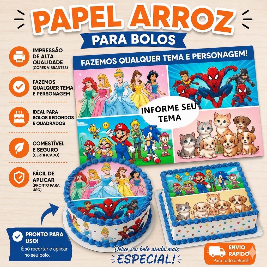 Papel Arroz - Personagens -  Fazemos qualquer tema - Escolha seu tema