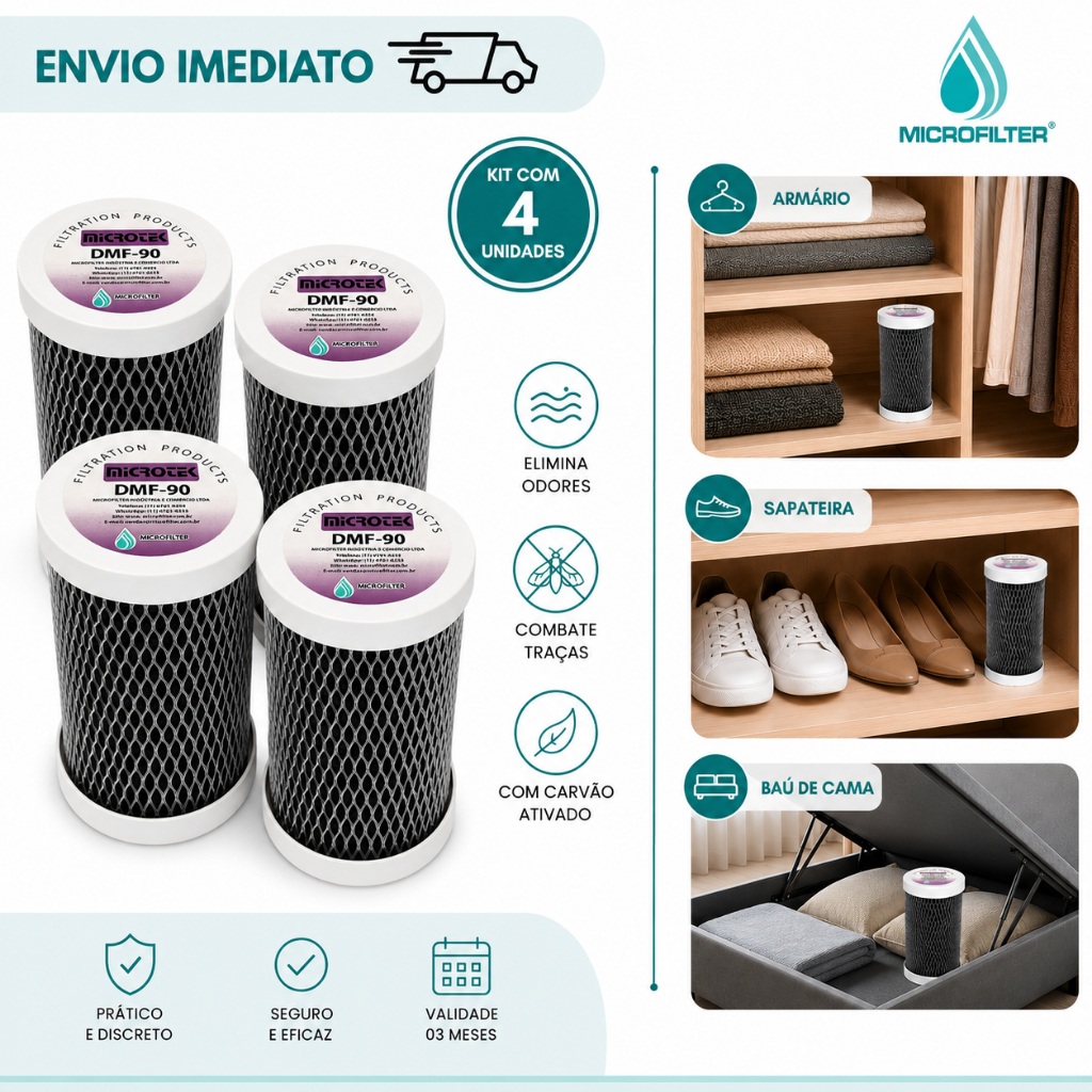 Tira Cheiro Mofo e Umidade Carvão Ativado Para Guarda Roupa Armários Sapateira Kit 4 Unidades