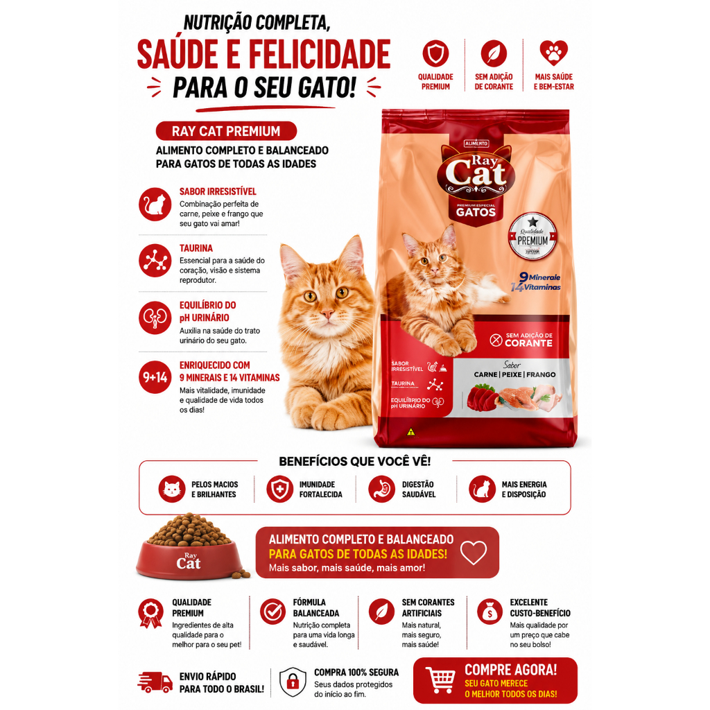 Ração Premium Ray Cat 10KG Sem Corantes - Alinutri nutrição animal