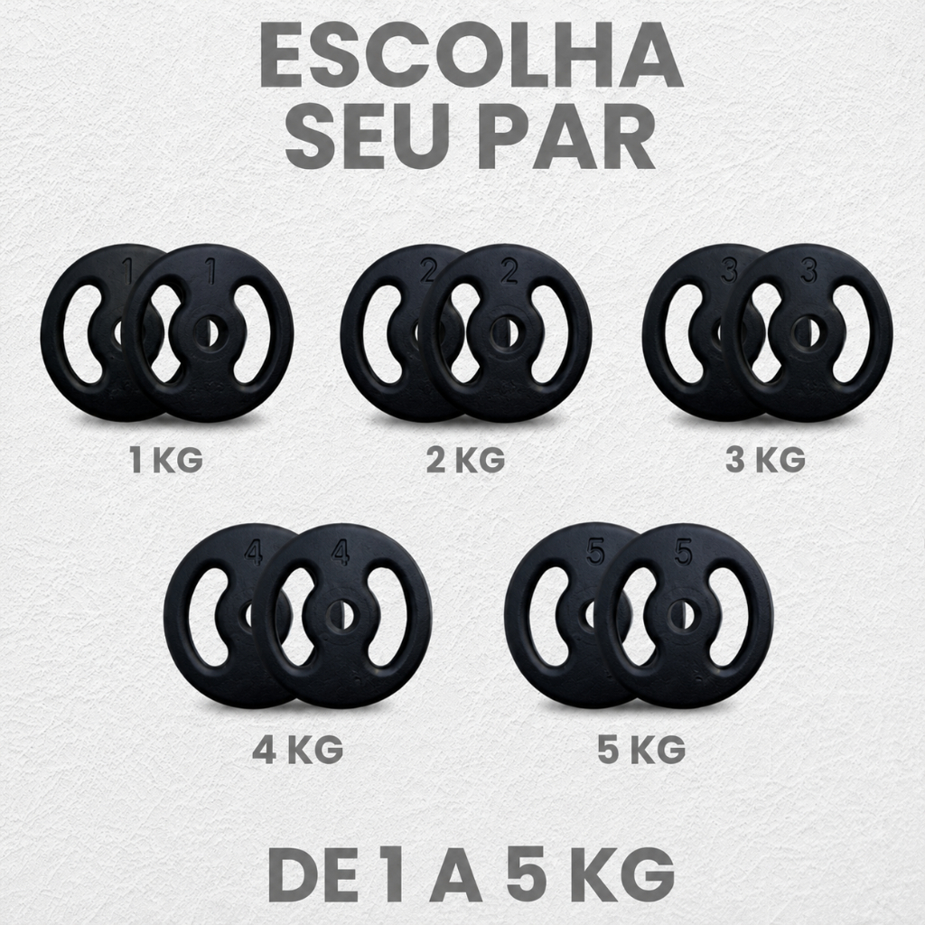 Par de Anilhas Pintadas 1kg a 5kg em Ferro Fundido Academia Musculação Treino Funcional Fitness