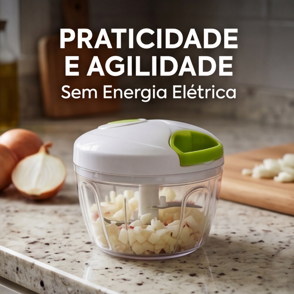 Mini Triturador Manual 3 Lâminas Processador de Alimentos Portátil Alho, Cebola e Temperos