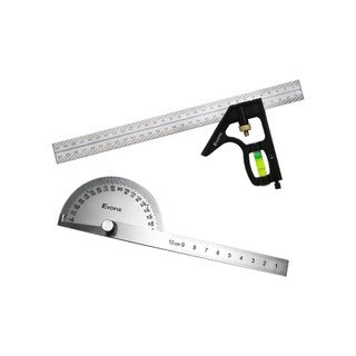 Transferidor de Grau 0 a 180 e Esquadro Com Nível Aço Inox com Régua Profissional Alta Precisão
