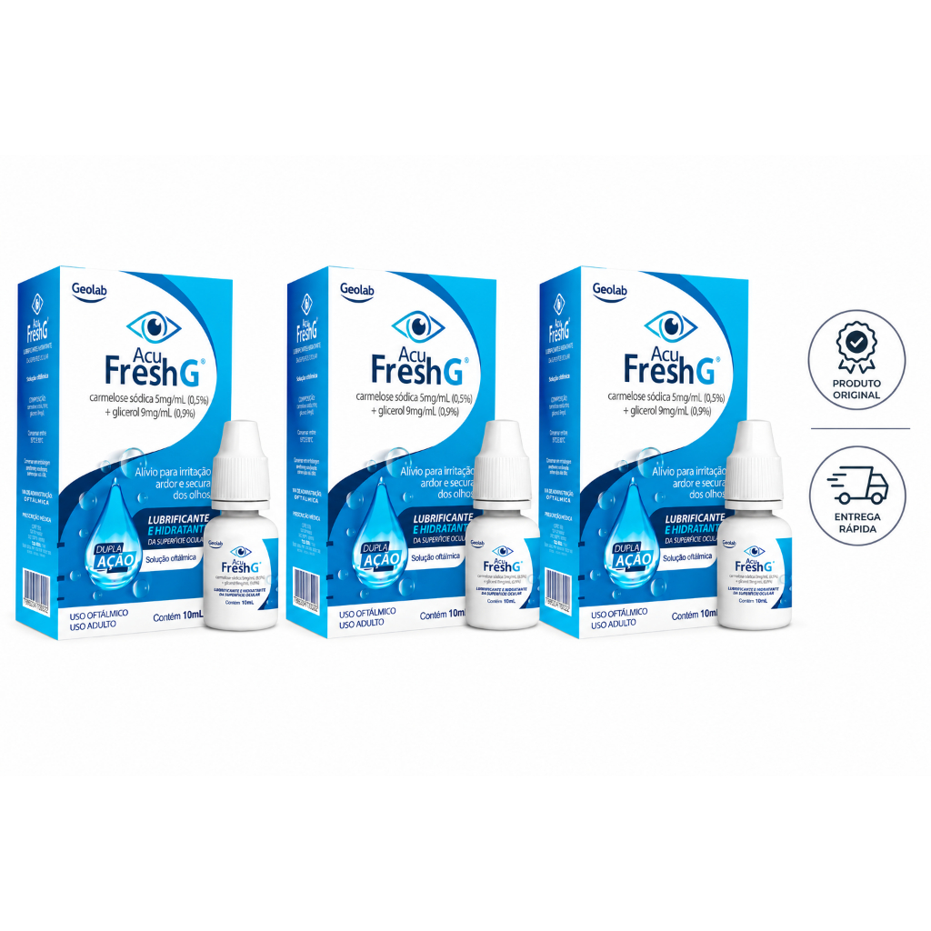 Kit 3x Lubrificante e Hidratante Ocular Acu Fresh G 10ml Dupla Ação/ Uso Oftálmico