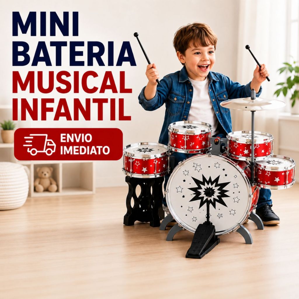 Mini Bateria Infantil Instrumento Brinquedo Musical Prato Tambor COM Baqueta