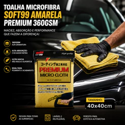 Toalha Microfibra Soft99 Amarela Premium 360GSM Ultra Macia Automotiva