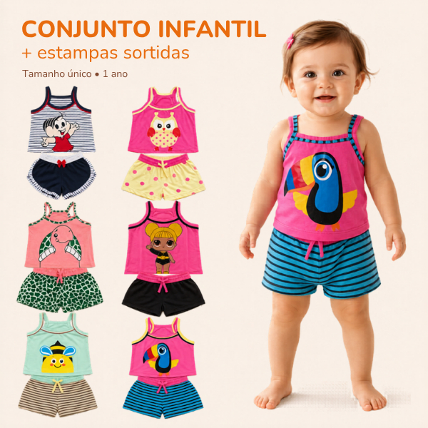 Kit Sortido 2, 4 ou 6 Peças Conjunto Bebe Menina 1 Ano Short Doll Infantil Alcinha Verão Malha Leve