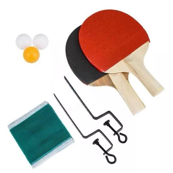 Kit Ping Pong Tenis De Mesa 2 Raquetes 3 Bolas e Suporte Rede