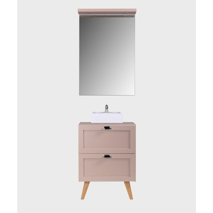 Gabinete para Banheiro com Tampo Cuba e Espelheira 60cm Retro Mdf Rosa Milano - On Móveis