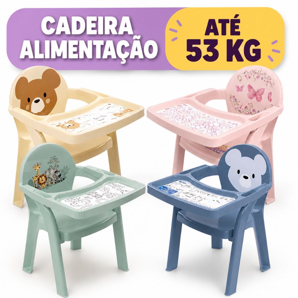 Poltrona de Alimentação Plasutil Infantil Portátil Cadeira Refeição Para Bebê Com Bandeja Para Colorir - Várias Cores