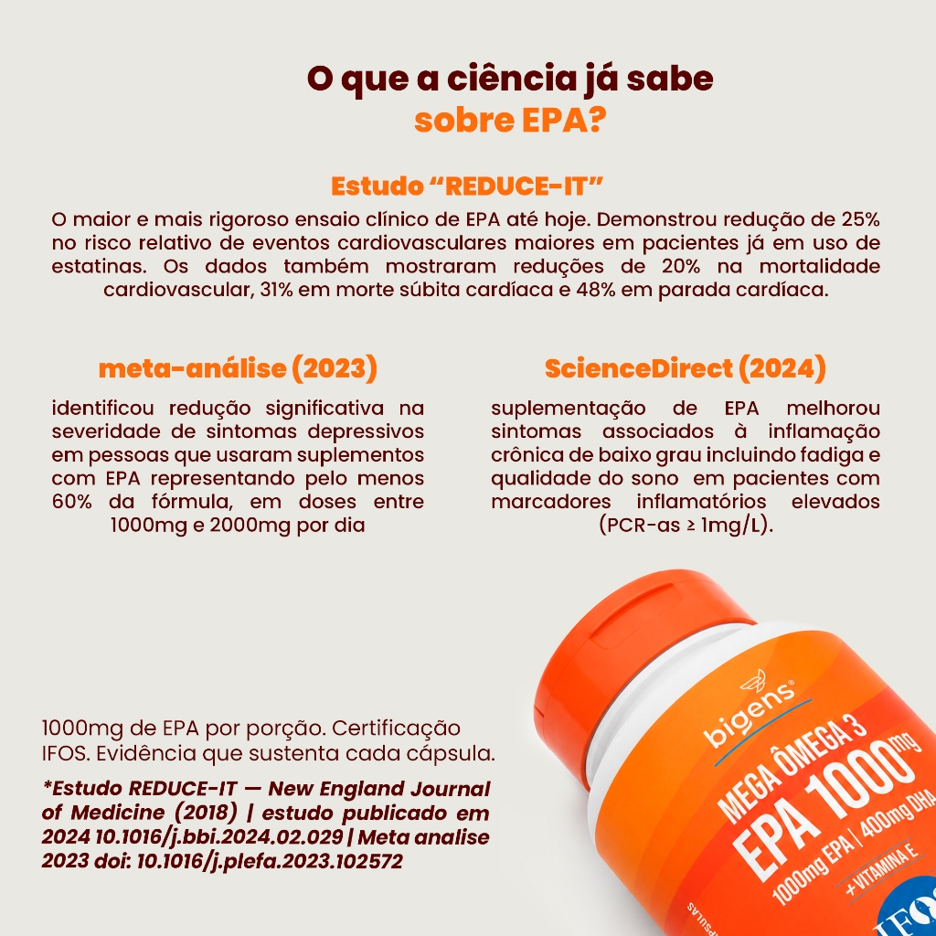 Bigens Kit 2x Mega Omega 3, EPA 1000mg DHA 400mg, com vitamina E, Certificado IFOS, 60 cápsulas