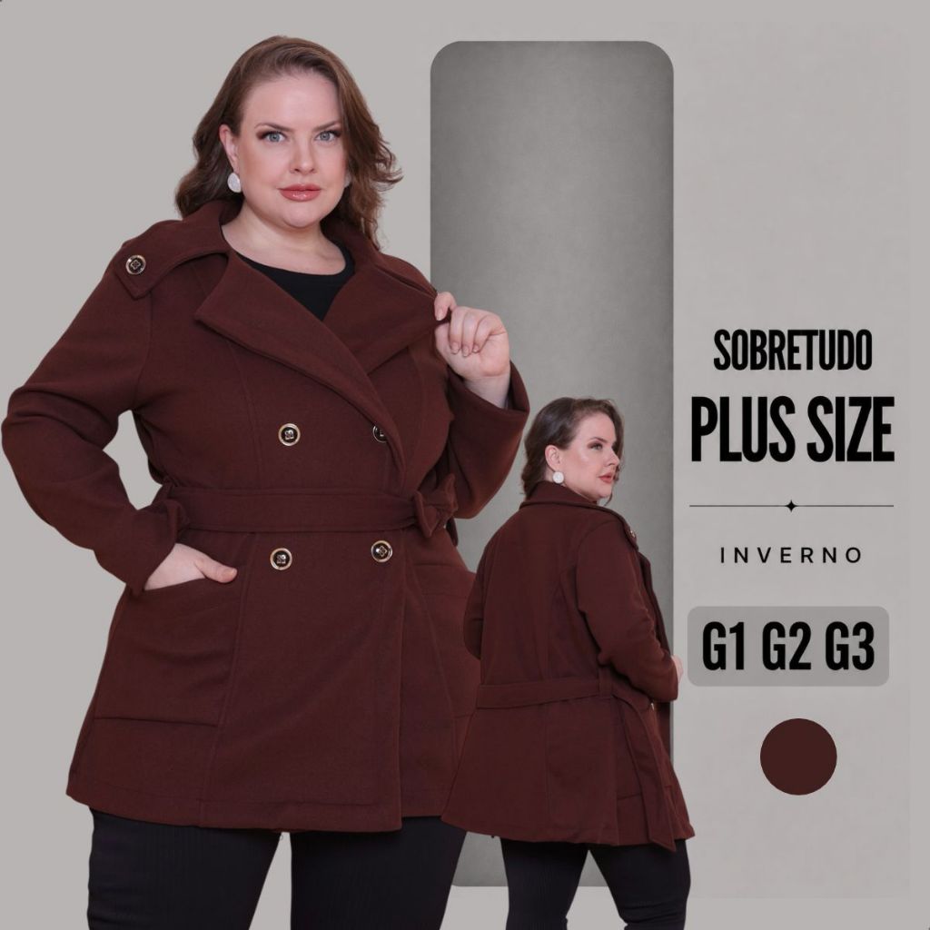 Casaco Sobretudo Feminino Plus Size Super Quentinho Flanelado Em Lã Batida Grossa G1 G2 G3