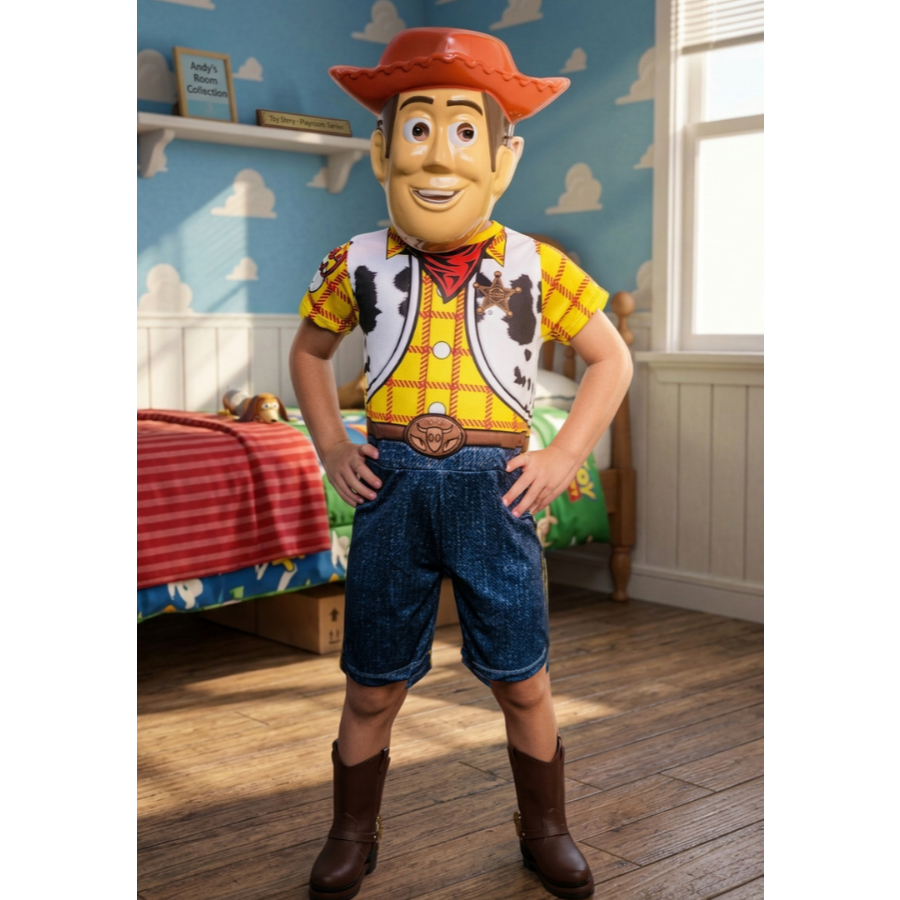 Fantasia Infantil Woody Curto Com Mascara De Plástico e Com Enchimento