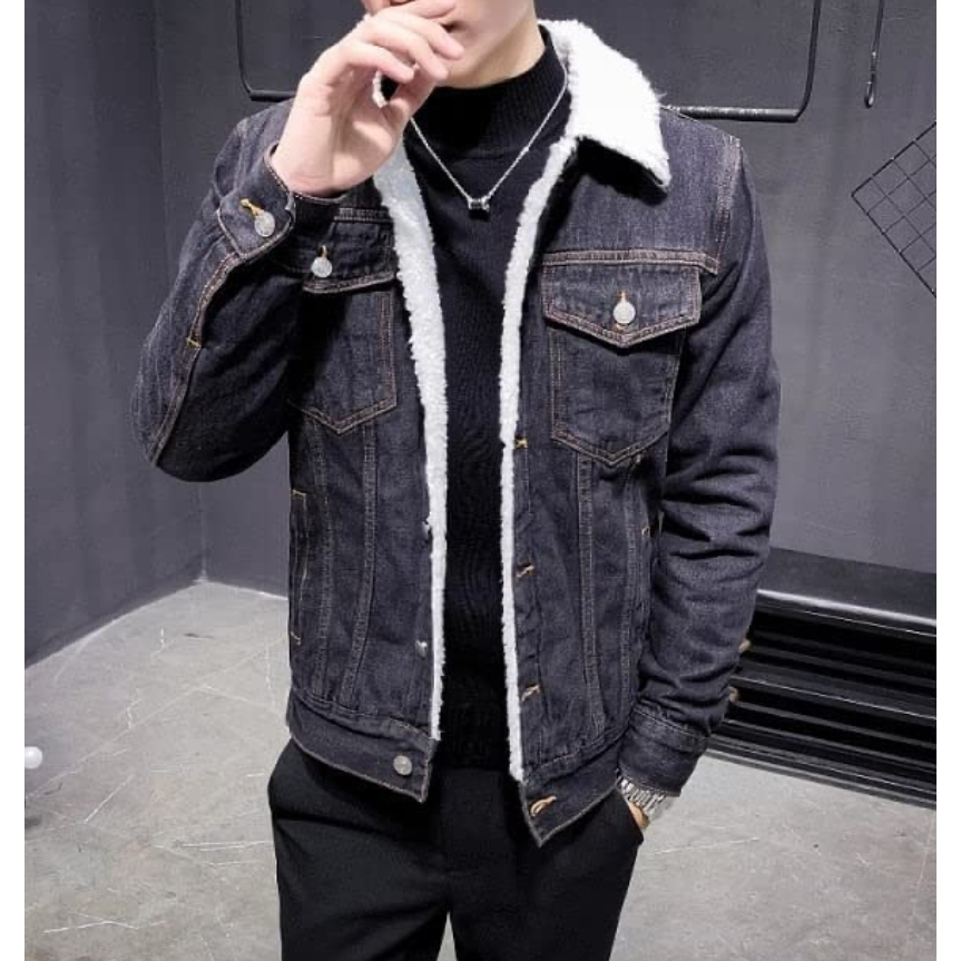 Jaqueta Jeans Masculina Forrada grossa de Inverno Quente e Estiloso