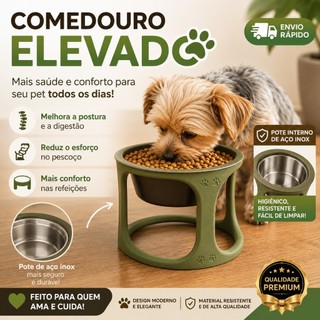 Comedouro Elevado Pet Inox Cachorro Gato Bebedouro Tigela Ração Água Antivômito Premium