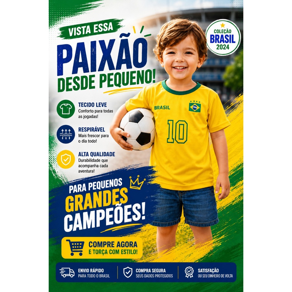 Camiseta Brasil Copa do Mundo Masculina Feminina Infantil