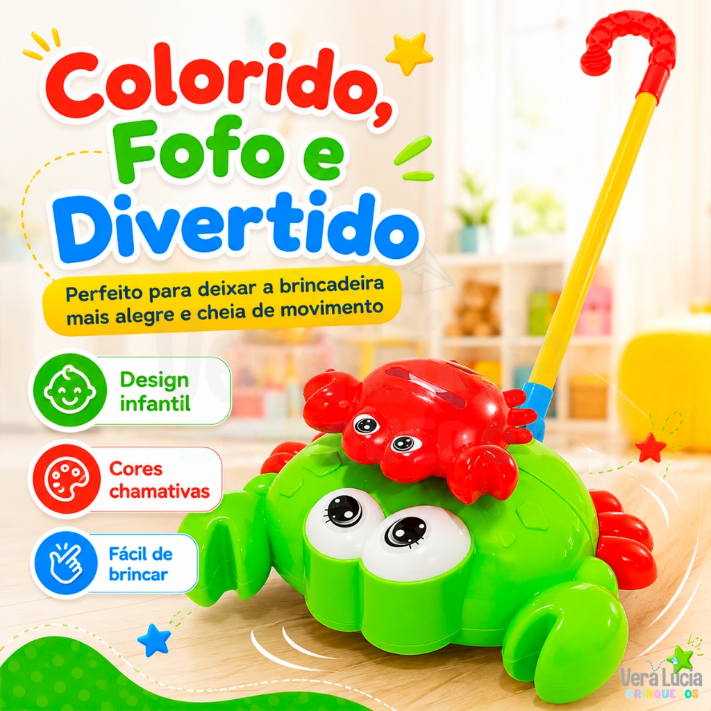 Brinquedo De Empurrar Bebe Andador Divertido Caranguejo Com Haste Longa Para Bebê Criança Colorido