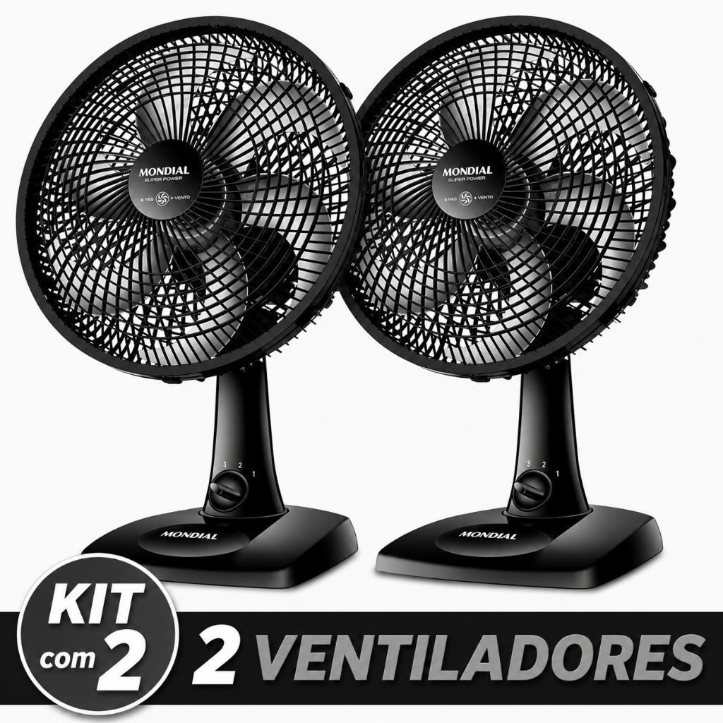 Kit 2 Ventiladores de Mesa 110V Mondial | Alta Potência, 3 Velocidades e Máximo Conforto