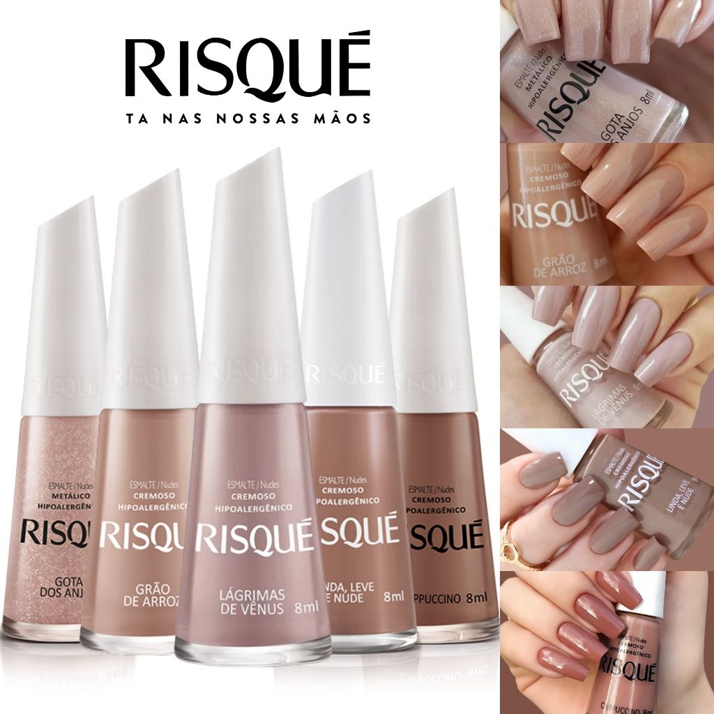 Kit 5 Esmaltes Risqué Tons Nude Esmalte Atacado