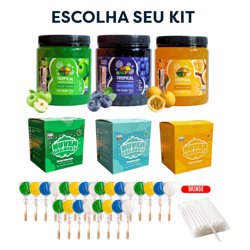 Kit Copa Tropical Drinks Bubbles Nuvem Brilhante Pirulitos Cristal Festa Torcida Bebidas Sem Álcool